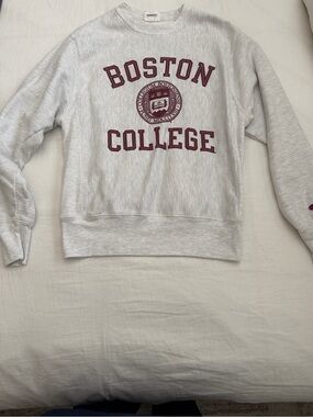 Champion Light Gray Boston College Crewneck with Maroon Crest
